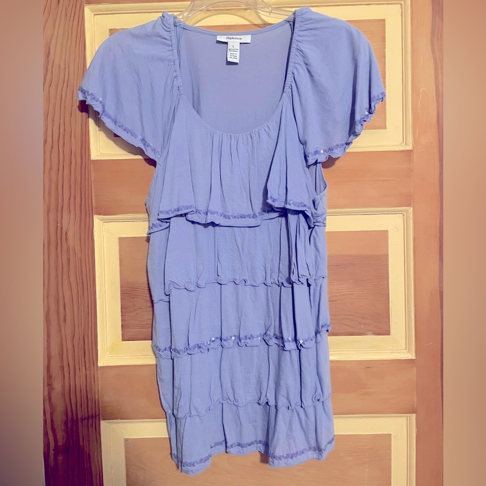 Lavender Ruffled Soft Layered Blouse, Stretchy with shiny accents